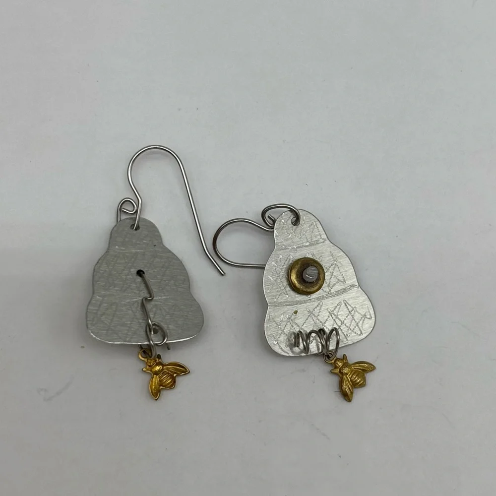 Pair of Bumble bee bee hive‎ fish hook earrings